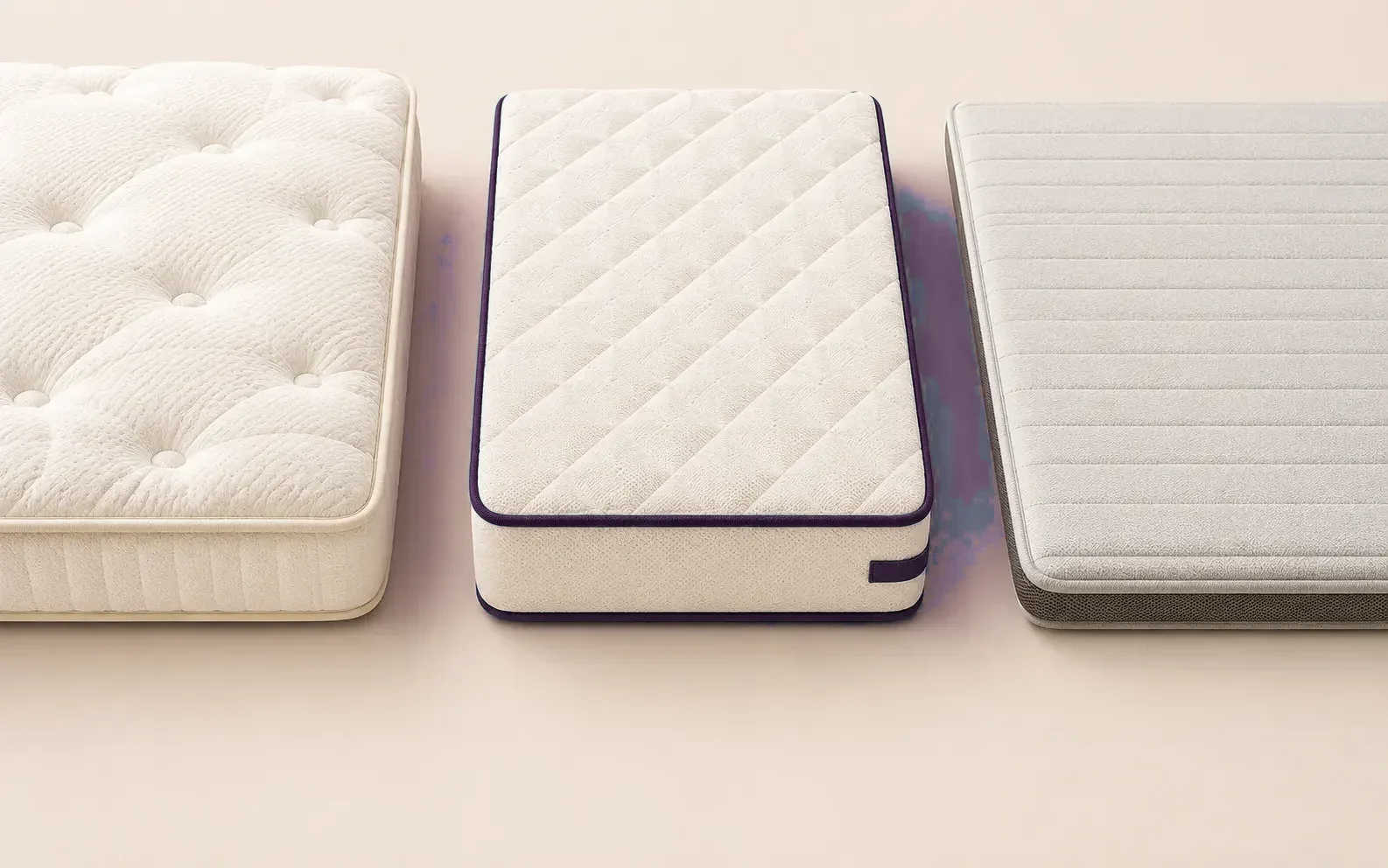Three mattress firmness levels side by side